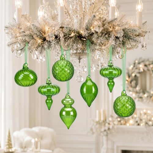 Hungdao 14pcs Vintage Christmas Ornaments Retro Glass Balls, Green
