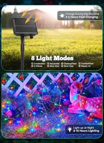 240 LED Solar Fairy Lights Outdoor Waterproof IP65, 20FT 8 Lighting Modes