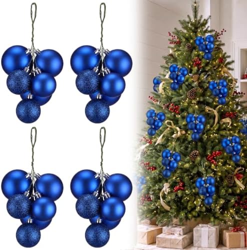 Roowest 4 Sets Large Blue Glitter Christmas Ball Clusters Ornaments Decor