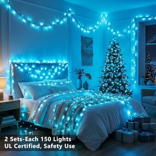 BrizLabs Teal Christmas Incandescent String Lights Outdoor 300 Count 69.6ft