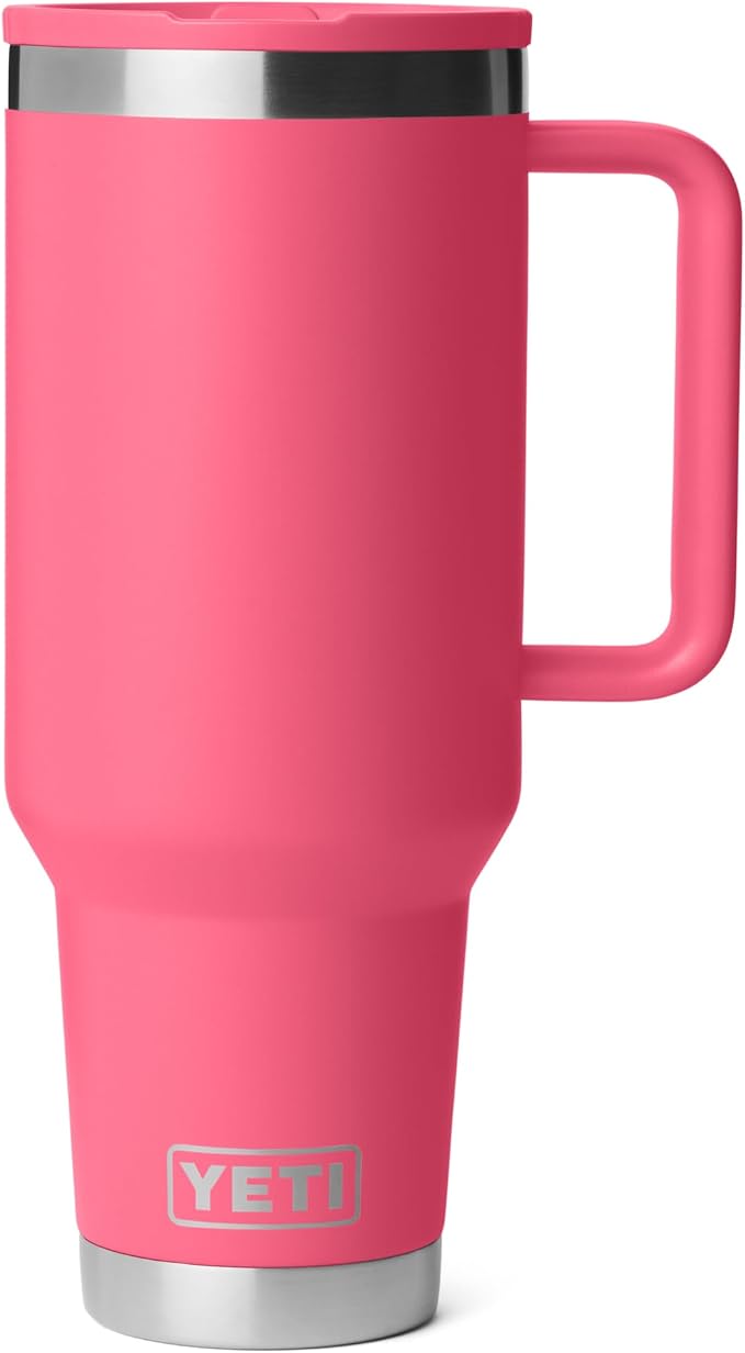 YETI Rambler 40 oz Travel Mug with Flip Straw Lid – Stainless Steel, Vacuum Insulated, Leakproof, Cup Holder Friendly, Tropical Pink
