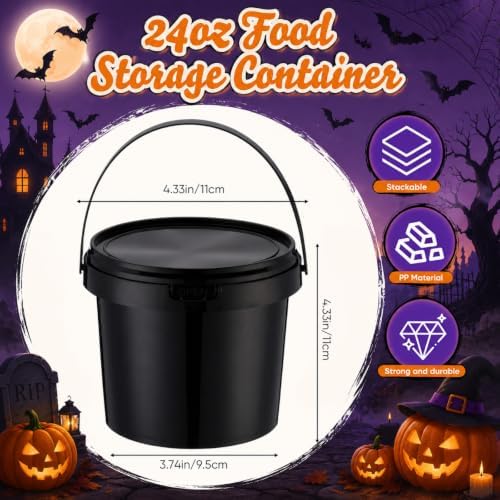 Funnymoom 50 Pack 24 oz Halloween Trick or Treat Candy Buckets for Parties