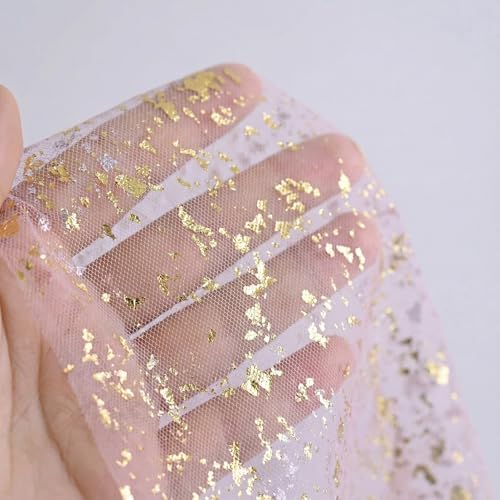Artoid Mode 10Pcs Pink Gauze Gold Table Runner 10FT, Glitter Metallic Foil Sheer Dining Wedding Anniversary Holiday Table Decor for Home Party