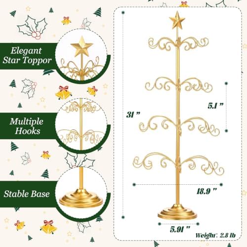 Metal Ornament Display Tree Stand, 4‑Tier Wrought Iron Christmas Tree Gold