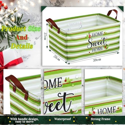 CHENGU 6 Pack Christmas Storage Basket Collapsible Christmas Tree Basket for Gift Green Truck Holiday Decor Large Flower Wreath Bin Foldable Hello Winter Dotted Box with Handle for Bedroom Office Home