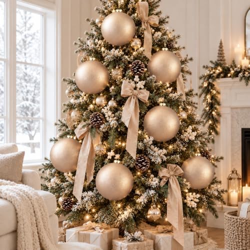 6 Pcs 6'' Large Christmas Ball Ornaments Light Brown Copper