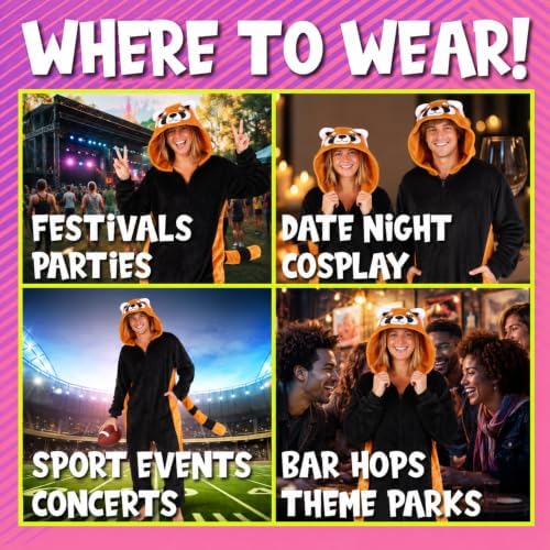 Funziez! Slim Fit Adult Onesie - Animal Costume - Plush Unisex Halloween One Piece Cosplay Suit for Women and Men