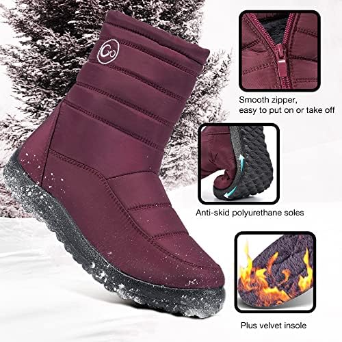 Alicegana Womens Winter Snow Boots for Women Waterproof Warm Fur Lining Mid Calf Boots with Zipper Comfortable Outdoor Shoes