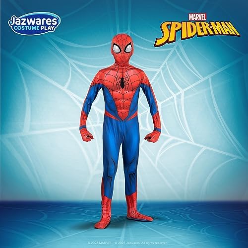 Marvel Spider-Man Official Youth Deluxe Zentai Costume - Deluxe Two-Way Stretch Spandex with Invisible Zippers and Wrist Openings for Added Convenience (L)