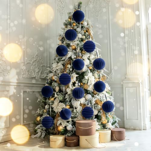 Syhood 8 Pcs 6 Inch Velvet Christmas Balls Large Ornaments, Navy Blue