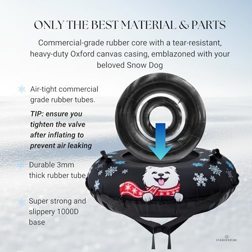 Snow Tube for Adults & Kids | Heavy-Duty Inflatable Snow Tube with Super Slick Base, Freeze-Proof 1000D Base | Durable Snow Tubes for Kids | Snow Dog Series