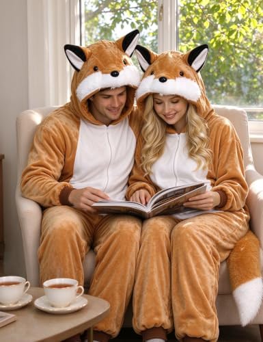 vavalad Onesie Adult Costume,Flannel Animal One Piece Pajama for Halloween Cosplay Couple Friends Gift