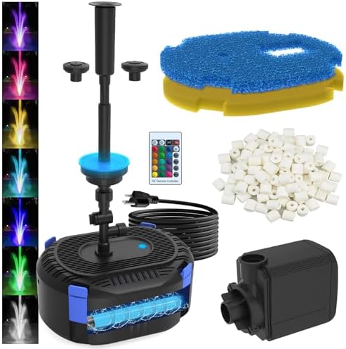 AquaMiracle Pond Filter with Fountain Kits & Remote Control LED Lights
