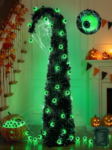Brizled Prelit Black Halloween Tree, 5 ft Lighted Fall Tree with Lights