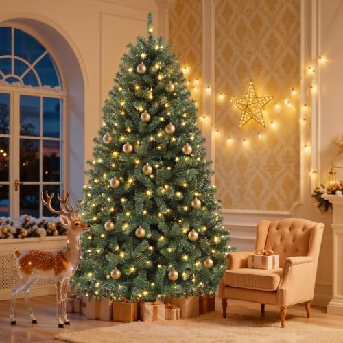 DWVO 7.5FT Pre-Lit Artificial Christmas Tree Green 1285 Tips 550 LED Lights