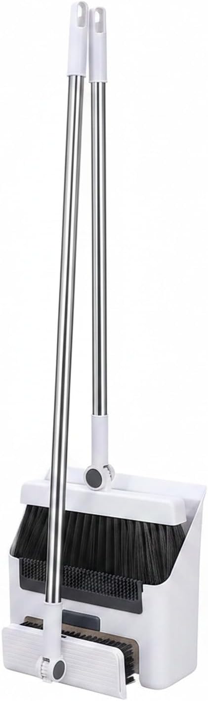 Foldable Broom and Dustpan Set with Squeegee, Stainless Steel Handle for Hard Floors, Compact 1.57-Inch Storage for Kitchen and Bathroom