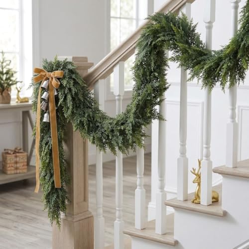 12FT 1Pcs Christmas Cedar Garland with Lights Realistic Faux Pine Garlands