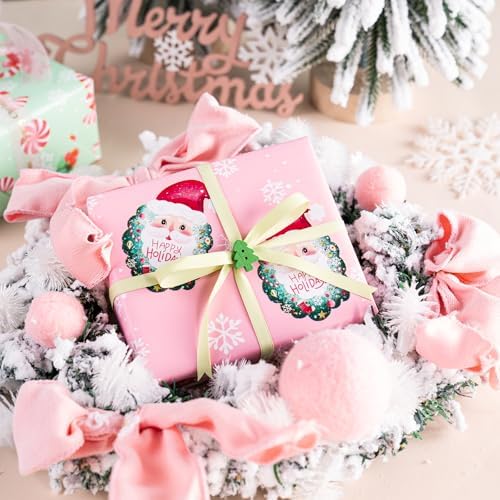 WRAPAHOLIC 30 Inch Christmas Wrapping Paper Roll - Jumbo Roll Pink Gingerbread House, Santa Claus, Christmas Tree and Candy Cane Design - 4 Rolls - 30 Inch x 120 Inch Per Roll