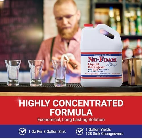 Nu-Foam Low Low Suds Liquid Detergent for Bar Glassware - Original Streak-Free Solution - Hand Washing Bar, Tavern, Brewery Supplies - Concentrated - 1 Gallon (Pack of 1)