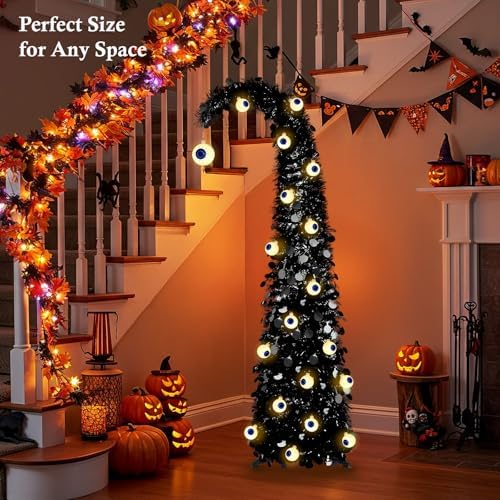 Black Halloween Tree with Eyeball String Lights for Christmas Decorations