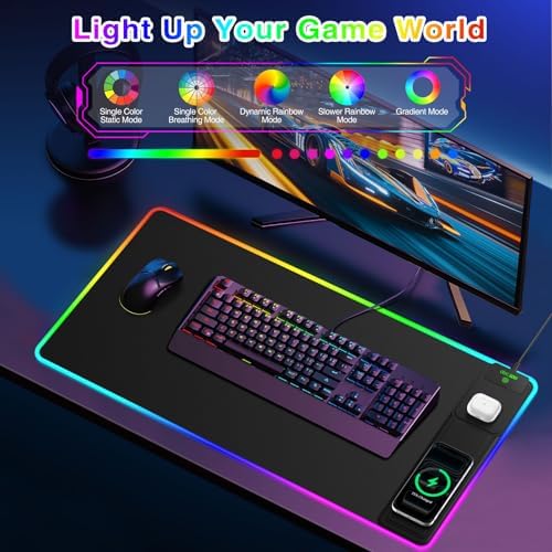 RGB Gaming Mouse Pad with Magnetic Wireless Charging & Foldable Phone Stand