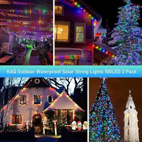 KAQ 2pack 200LED Solar String Lights Outdoor Waterproof Multicolor
