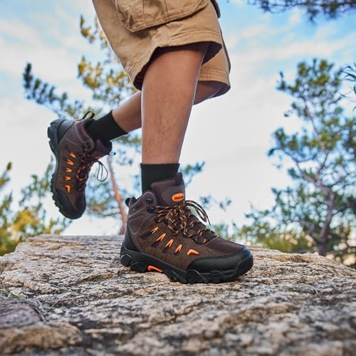 SHULOOK Men's Waterproof Hiking Boots Non-Slip Lightweight Mid Top Ankle Boot Breathable Hiker Trekking Shoes