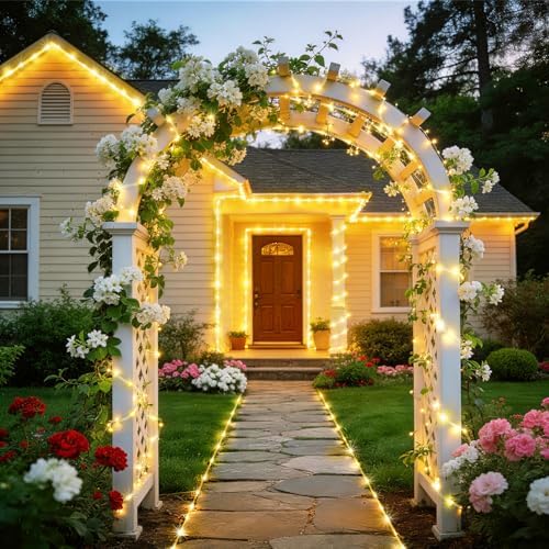 KNONEW Solar Rope Lights Outdoor 300LED 50FT Solar String Lights Outside Waterproof with Modes Clear Thin Tube for Pool Tree Patio Garden Fence Camping Yard Deck Trampoline（Warm White）