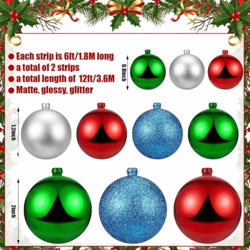 2 Pcs 6 ft Christmas Ball Ornament Garland, Modern