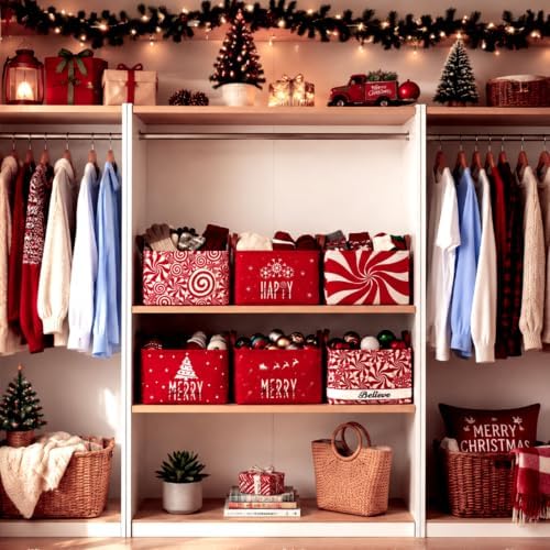 CHENGU 6 Pack Christmas Baskets Collapsible Retro Christmas Storage Bins