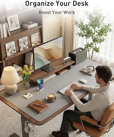 Aothia Faux Leather Desk Mat - Large Mouse Pad, Non-Slip PU Leather Blotter, Waterproof Writing Surface for Office and Home (Light Grey, 63" x 24")