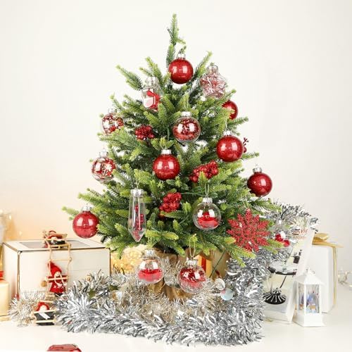 SHareconn 100PCS Christmas Tree Ornaments Clear Set, Red