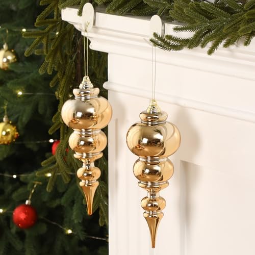 Soulchen 2 Pcs 12" Large Christmas Finial Drop Ornaments, Shiny, Gold