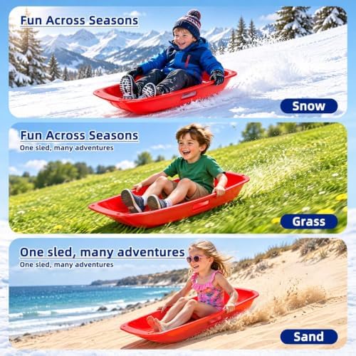 35in Snow Sled - PPB+TPE Toboggan with Rope & Handles