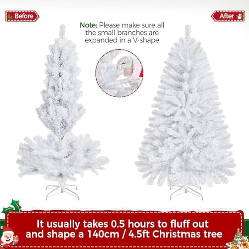 Yaheetech 4.5ft Pre-lit Christmas Tree with 150 Warm White Lights, White