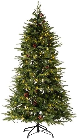 Glitzhome 6ft Pre-Lit Green Fir Artificial Holiday Christmas Tree with 350 LED Lights, 9 Functional Warm White/Multi-Color, Remote Controller, Ideal for Home, Office, Party Decoration