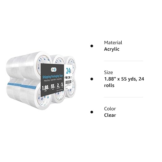 Art3d 24 Rolls Carton Sealing Tape Heavy Duty, 1.88" x 55 yds, 2 mil Thick | 2.2 mil Thick, Carton Sealing, Strong Adhesive Tape for Shipping Moving Boxes, Home and Office Use