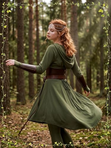 10 Pcs Women Renaissance Halloween Fairy Costume Medieval Hooded Elf Dress
