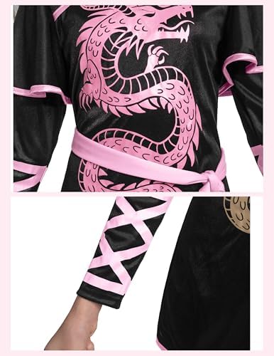 Spooktacular Creations Black and Red Ultimate Ninja Dragon Costume Set for kids, Girls, Halloween Dress Up