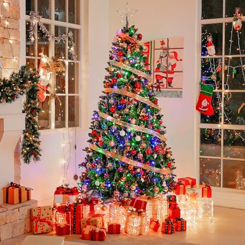 Hykolity 6 ft Prelit Artificial Christmas Tree with Multicolor LEDs