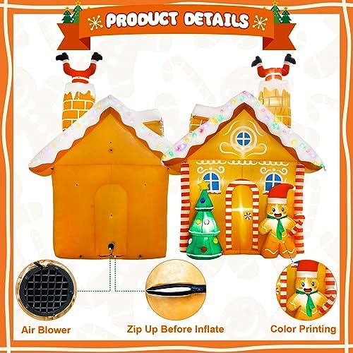 OurWarm 10FT Christmas Inflatables Gingerbread House Decorations, Outdoor Christmas Decorations Built-in LED Gingerbread Christmas Decor for Blow Up Yard Decorations