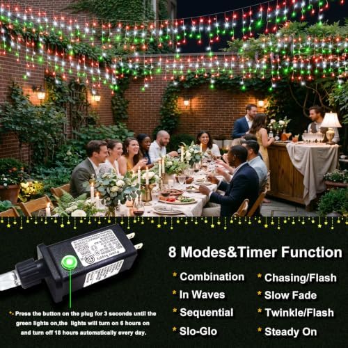 66FT Icicle Lights for Outside 640 LED Red White and Green Christmas Lights
