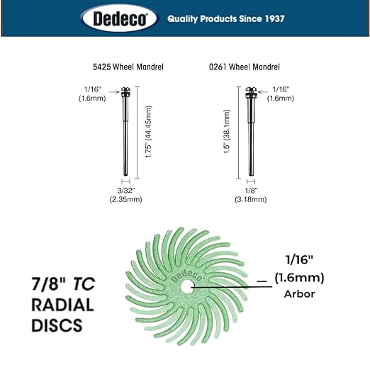 Dedeco Sunburst Radial Bristle Discs 48-Pack - 7/8" Curved - Light Green 14000 Grit (Ultra-Fine, 1 Micron) - Aluminum Oxide for Polishing & Finishing