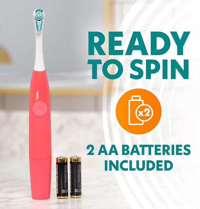 Spinbrush Pro Whiten Battery Powered Electric Toothbrush Bundle, (2) Toothbrushes + (4) Replacement Heads, Whiter Teeth in 1 Week, Dual Action Whitening Cup & Soft Bristles, ADA Accepted, Family Pack