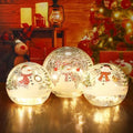 Soulchen 3 Pcs Christmas Decorations Indoor Snowman Globe Crackle Glass Ball Lamp with LED Lights Tabletop Xmas Decor Christmas Table Decorations for Home Fireplace Mantel