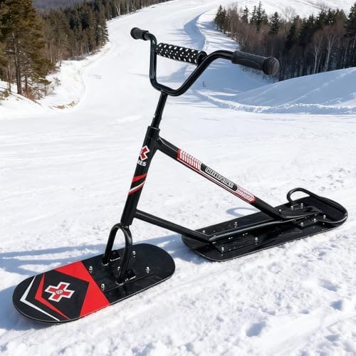 Snow Scooter/Sled for Adults - Reinforced Alloy Frame, 360° Steering Handle, All-Terrain Outdoor Ski Board, Dual Skis for Maximum Control On Slopes and Untracked Snow Black
