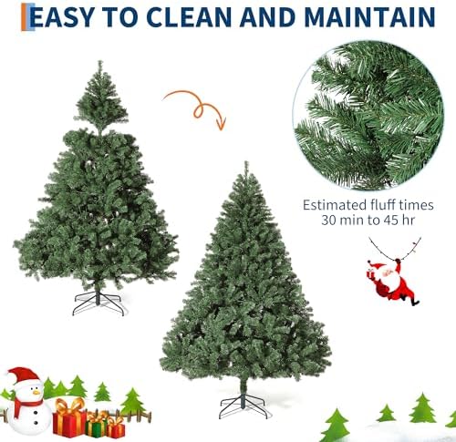 7.5ft Quality Artificial Christmas Tree with 1450 Realistic Spruce Advice, Hinged Metal Construction & Collapsible Stand – Green Holiday Decor for Home, Office, Party - 7.5FT