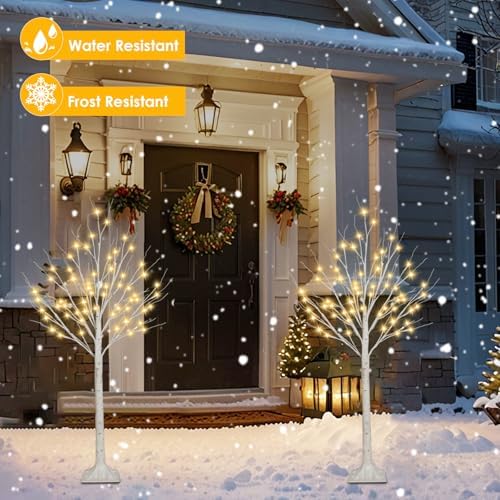 2 Pack 4FT Lighted Birch Tree, 100LED Twinkling Tree Lights, Warm White