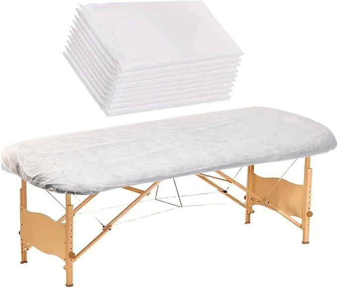 30PCS Disposable Fitted Massage Table Sheets with Elastic, Heavy Duty Elastic Disposable Bed Cover, Breathable White Sheets for Spa Massage Beauty Tattoos Non Woven Fabric 36 x 85 in