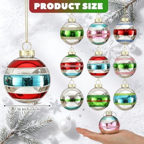 Soulchen 9 Pcs Vintage Glass Christmas Ornament 2.36 Inch Silver Retro Ball